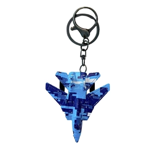 Portachiavi modello caccia da combattimento mimetico pixel blu con gancio in metallo