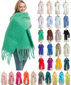 Thick mohair scarf with tassels shown in a detailed multi-color palette of 30 shades