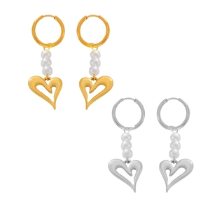 Boucles d'oreilles cœur dorées et argentées avec perles et pendentifs ajourés