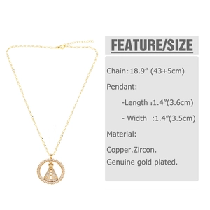 Detailed size specifications for the gold-plated copper and zircon pendant necklace