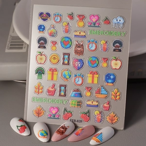 5D Embossed Nail Art Stickers Pixel Embroidery Style Cartoon Patterns Waterproof Self-Adhesive Manicure Decals For Women Kids FEB-829