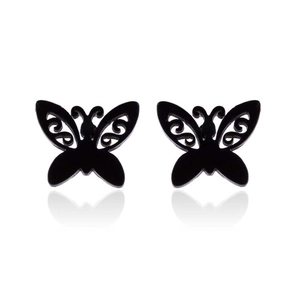 Elegant hollow butterfly stud earrings for women in matte black stainless steel finish