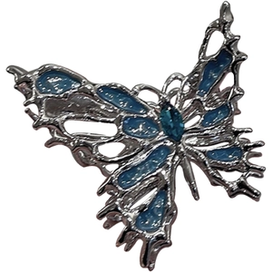 Liquid silver butterfly hair claw with translucent blue enamel inlay for elegant styling