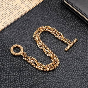 Minimalistisches doppellagiges Edelstahl-Goldarmband mit Vintage OT-Verschluss