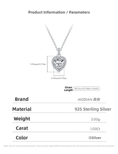 Macro detail of S925 silver heart necklace showing 1ct stone size and 9.5mm dimensions