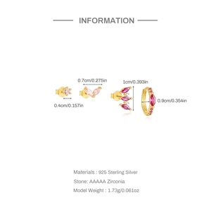 Detailed dimensions of S925 sterling silver gold earrings set with AAAAA zircon stones