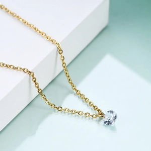 Minimalist 6mm single stone necklace with round zircon pendant on gold chain