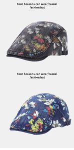 Vista posteriore di cappelli in denim lavato con fibbia in metallo regolabile e fiori