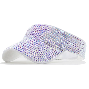 Detail of white sun visor with sparkling AB rhinestones for summer sun protection