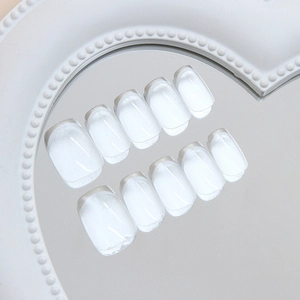 Handmade Press On Nails White French Cat Eye Icy Translucent ABS Plastic Square Shape Reusable Stylish Manicure
