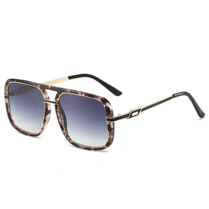 Fashion double bridge square sunglasses with tortoiseshell frames and gradient purple lenses