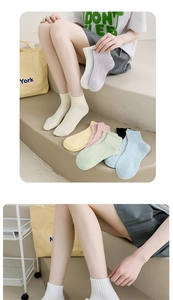 Close-up of ribbed cuffs and pastel color palette for cotton ankle socks