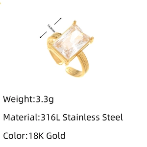 Detail of 316L stainless steel woven ring with 14.5mm rectangular zircon stone