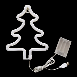 Detailed view of LED Christmas tree neon light with USB and battery power supply options