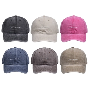 Distressed cotton MAMA baseball caps in six assorted colors with white embroidery