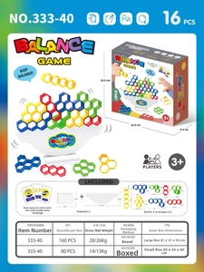 Detailed specifications of hexagon balance building blocks game with sizing and components