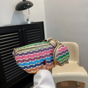 Colorful striped woven chest bag with round coin purse accessory for fashion women