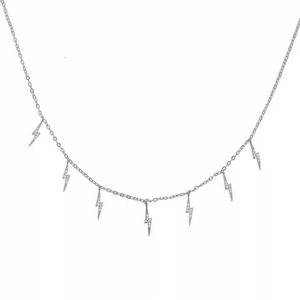 Elegant S925 sterling silver necklace featuring seven sparkling lightning bolt pendants
