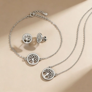 S925 Sterling Silver Tree Of Life Jewelry For Women Round Hollow Zirconia Necklace Bracelet Stud Earrings Fashion Accessories