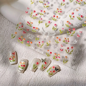Tulip and butterfly nail art stickers M-1006 with pearl chain designs and 3D effects