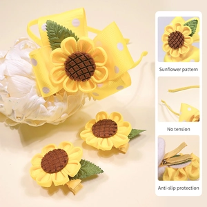 Sunflower hair accessories set with yellow floral headband and polka dot hair clips