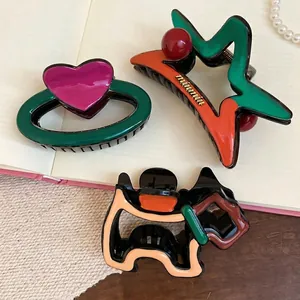 Lot de 3 pinces à cheveux en acrylique aux formes de cœur, d'étoile et de chien