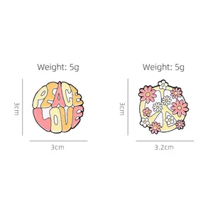 Retro Peace Love enamel pins with daisy flower pattern and 3cm size measurements