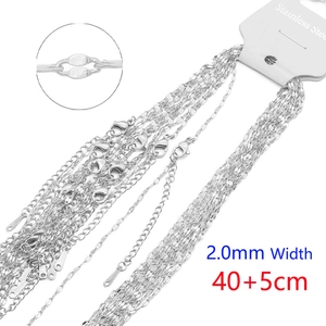 Detail of 2.0mm stainless steel necklace chains showing lobster clasp and 40+5cm length
