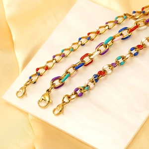 Colorful enamel and gold plated stainless steel Cuban link bracelet for women