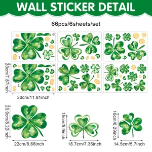 Lot de 66 stickers muraux Saint-Patrick avec motifs trèfles aquarelle verts