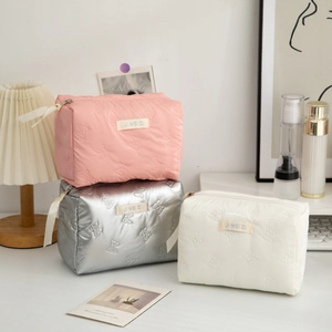 Butterfly Quilted Makeup Bag Waterproof PU Leather Large Capacity Travel Toiletry Organizer Zipper Pouch Ribbon Puller