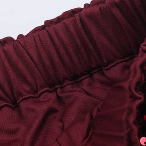 Elegant burgundy sleeveless sequin top and trousers set with elastic waistband detail
