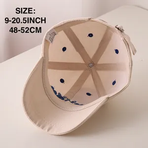 Detail of cotton kids baseball cap showing size chart, inner lining, and metal buckle