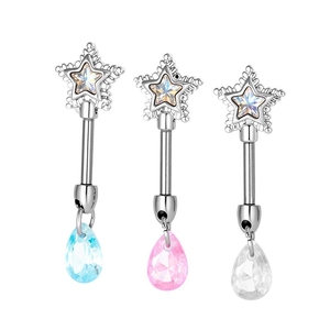 Titanium steel cartilage piercings with colorful star and teardrop crystal pendants