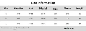 Detailed size chart with shoulder, bust, and waist dimensions for short sleeve dress