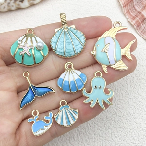 Blue enamel ocean theme charms including starfish and octopus for DIY jewelry making