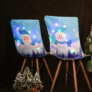 Glowing Christmas Chair Covers Cloth Fabric LED Lights Santa Snowman Pattern For Dining Room Kitchen Decoration