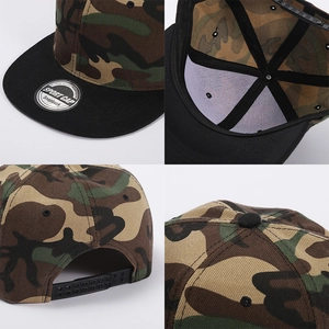 Flat brim camouflage baseball cap with adjustable snapback for outdoor summer sports