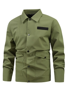 Herren Armygrüne Militär-Arbeitsjacke mit Umlegekragen und großen Utility-Taschen