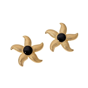 Goldene Seestern-Ohrstecker mit schwarzer Mitte und strukturierter 18k Gold-Finish