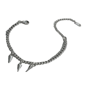 316L stainless steel punk chain bracelet with three iconic silver spike cone pendants
