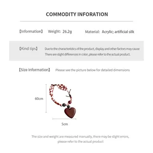 Size chart showing 60cm necklace length and 5cm heart pendant width for this ethnic piece
