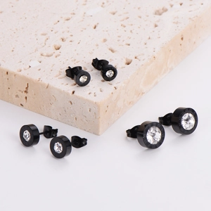 Round Stud Earrings Stainless Steel Zircon Inlaid Roman Numerals Black Electroplated Vintage Gothic Punk Jewelry Women Men