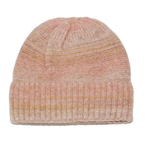 Detailed close-up showing the gradient tie-dye knit texture and ribbed brim of the winter beanie