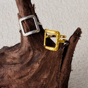 Minimalist square irregular hammered texture adjustable rings in gold and silver finish