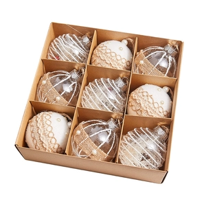 9-piece clear and white velvet Christmas ball set with lace and pearls in a gift box