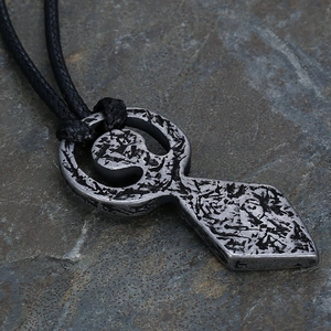 Retro Nordic totem stainless steel arrow pendant on black braided leather cord