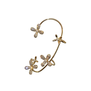 Gold plated flower ear cuff with sparkling zircons and pearls for non-pierced ears