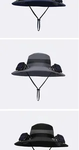 Détail d'un chapeau de pêche à double ventilateur solaire avec maille respirante