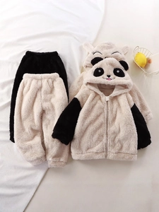 Ensemble pyjama panda en flanelle pour enfant avec capuche à oreilles et pantalon doux